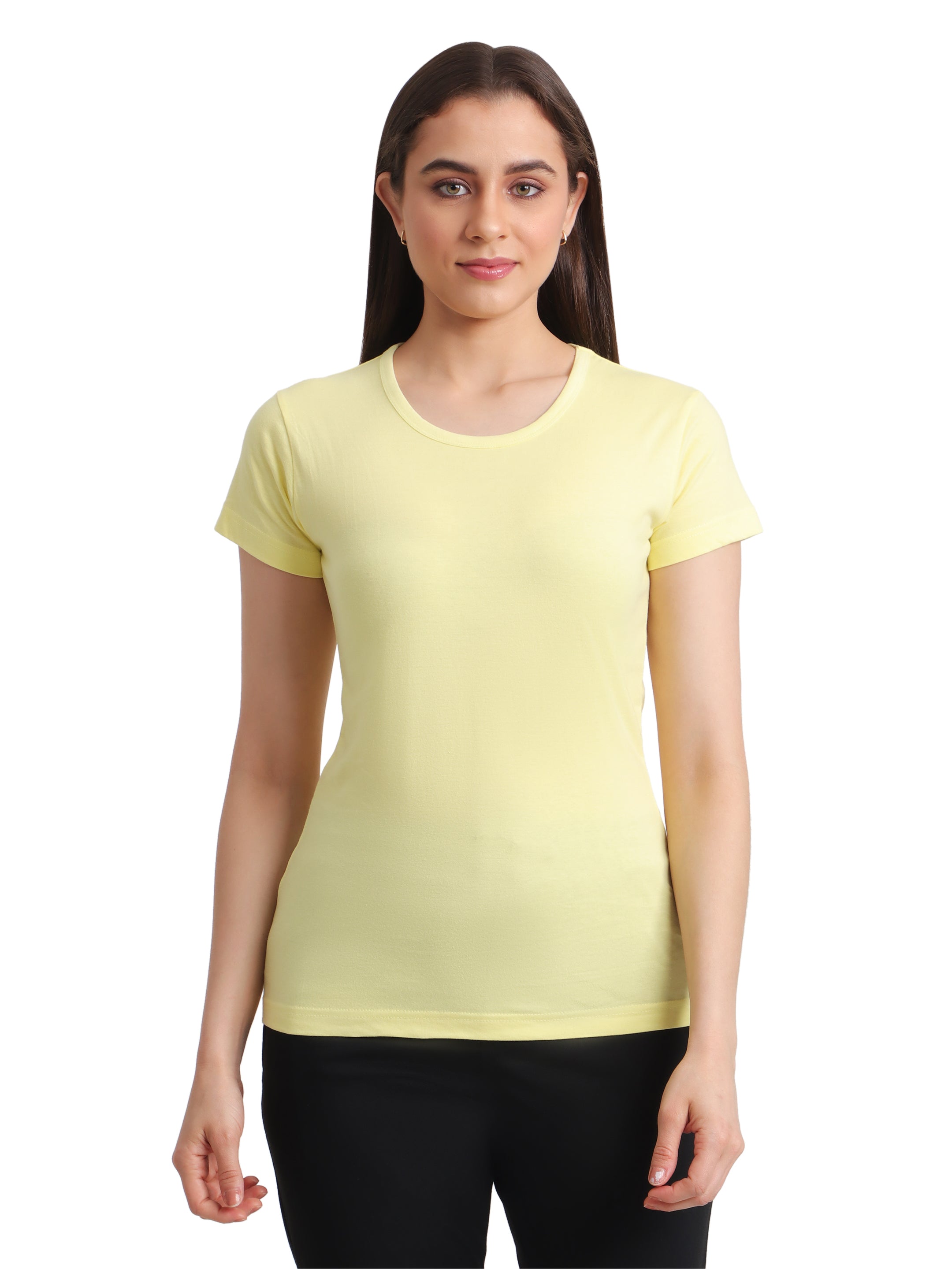 T.T. Women Slim Fit 100% Cotton Cool Round Neck Half Sleev Solid Tshirt  Lemon