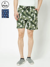 T.T. Mens Cotton Blend Regular Fit  Printed Bermuda Shorts With Zipper Pack Of 2  Green-Navy