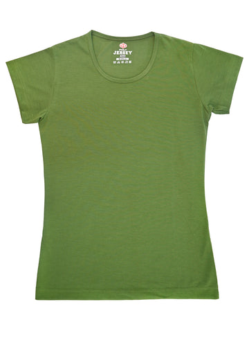 T.T. Women Solid Regular Fit Poly Round Neck Tshirts -Olive