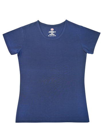 T.T. Women Solid Regular Fit Poly Round Neck Tshirts -Navy
