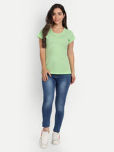 T.T. Women Green Solid Round Neck Pure Cotton T-shirt