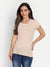 T.T. Women Light Pink Solid Round Neck Pure Cotton T-shirt