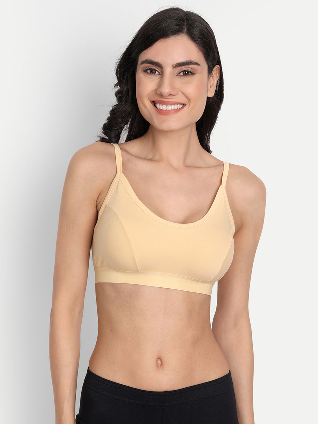 T.T. Women Skin -Coloured Double Cup Solid Sports Bra