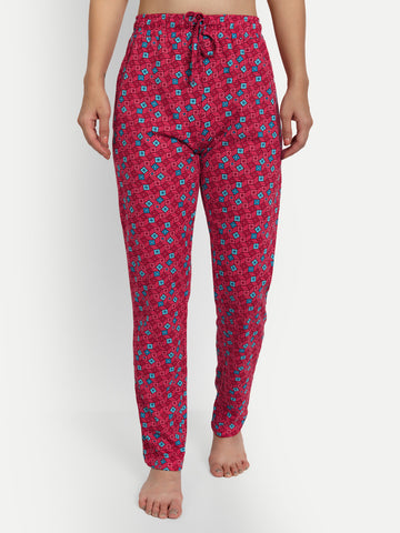 HiFlyers Women Comfort Fit Rose & Blue Printed Cotton Pyjama