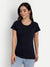 T.T. Women Black Solid Round Neck T-shirt