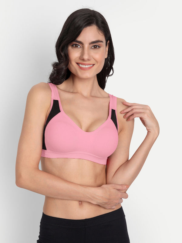 T.T. Women Soft Light Pink Cut N Sew Solid Sports Bra