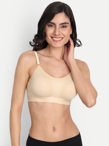 T.T. Women Moulded Solid Skin Coloured Sports Bra