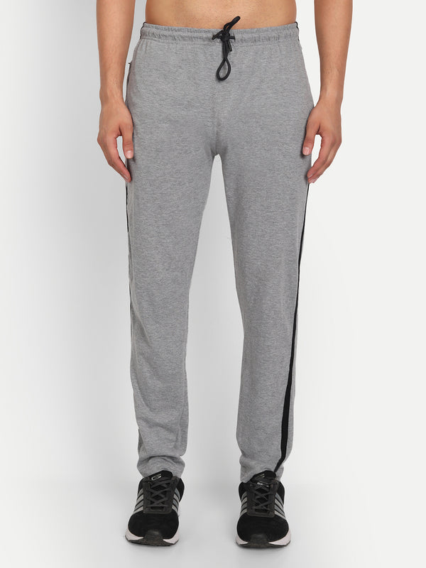 T.T. Cool Men Grey Side Striped Detail Cotton Track Pants