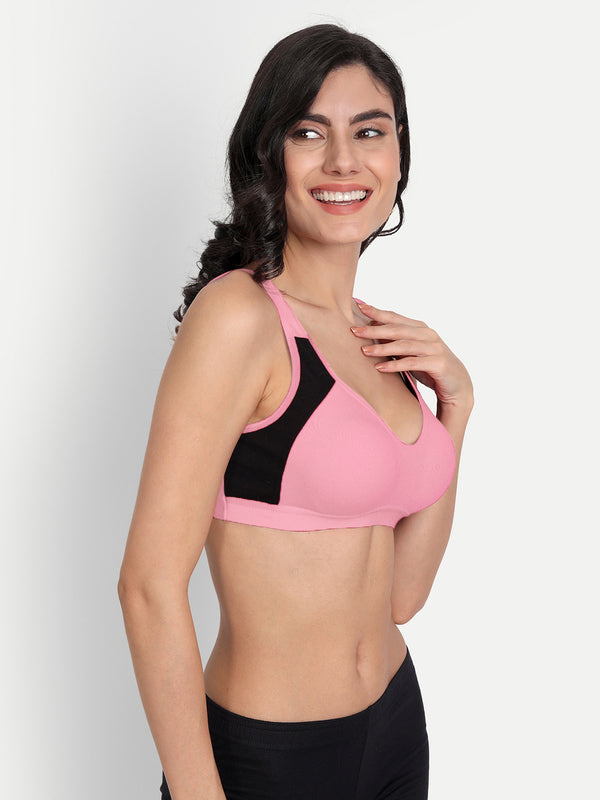 T.T. Women Soft Light Pink Cut N Sew Solid Sports Bra