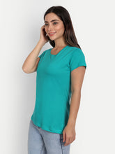 T.T. Women Turquoise Blue Solid Round Neck T-shirt