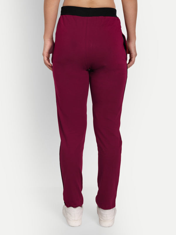 HiFlyers Women Comfort Fit Maroon Solid Cotton Track Pants