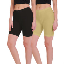 T.T. Pearl Women 100% Cotton Multipurpose Shorts Pack Of 2 Black & Skin