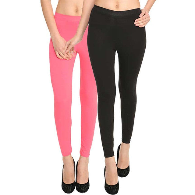 Buy Salwar Studio Pink Solid Cotton Lycra Stretchable Ankle Length Leggings  online
