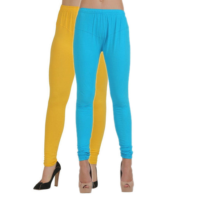 Buy Women Yellow-Blue Churidar Leggings (Pack Of 2): TT Bazaar