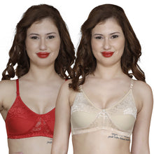 T.T. Women Platting Hos With Spandex Net Bra Pack Of 2 Skin-Red