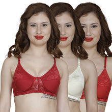 T.T. Women Platting Hos With Spandex Net Bra Pack Of 3 Maroon-White-Red