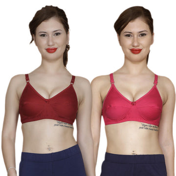 T.T. Women Cotton Lycra Bra Pack Of 2 Maroon-Pink