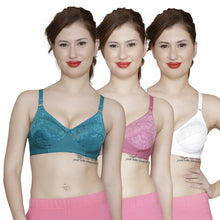 T.T. Women Platting Hos With Spandex Net Bra Pack Of 3 Blue-Pink-White