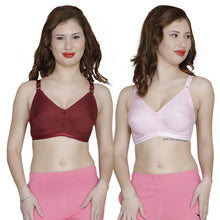 T.T. Women Cotton With Spandex Elastic Bra Pack Of 2 Maroon-Pink