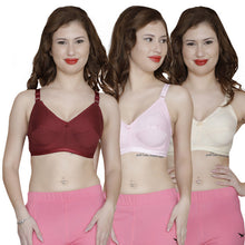 T.T. Women Cotton With Spandex Elastic Bra Pack Of 3 Maroon-Pink-Skin