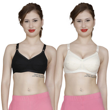 T.T. Women Premium C Cup Bra Pack Of 2 Black-Skin