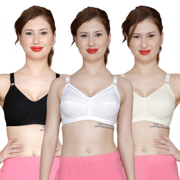 T.T. Women Popylene Cotton Bra Pack Of 3 Black-Skin-White