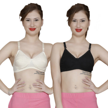 T.T. Women Premium B Cup Bra Pack Of 2 Black-Skin