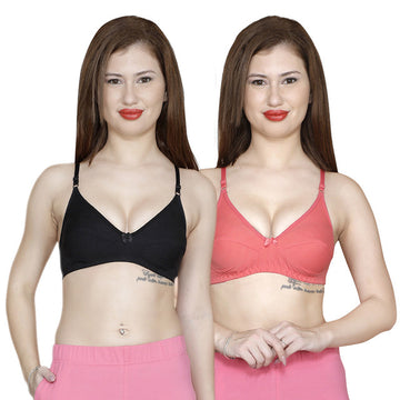 T.T. Women Pc Spandex Bra Pack Of 2 Black-Orange