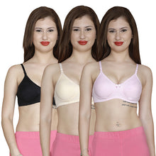T.T. Women Paded Moulded Cup Bra Pack Of 3 Pink-Skin-Black