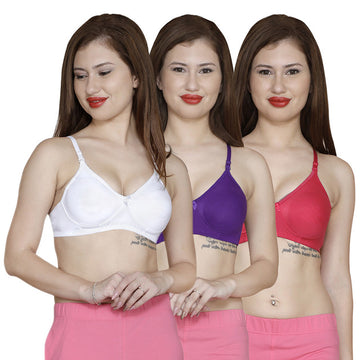 T.T. Women Paded Moulded Cup Bra Pack Of 3 White-Purple-Fuschia