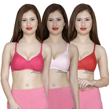 T.T. Women Molded Cup Bra Pack Of 3 Red-Fuschia-Pink