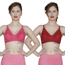 T.T. Women Pc Hosiery With Spandex Lace Bra Pack Of 2 Maroon-Fuschia