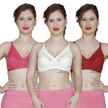 T.T. Women Pc Hosiery With Spandex Lace Bra Pack Of 3 Marron-Fuschia-White