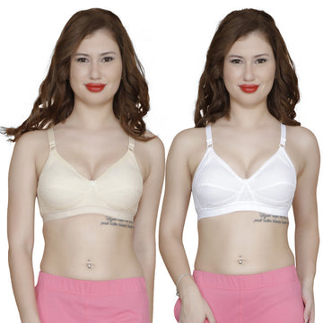 T.T. Women Tericot Full Cup Astar Bra Pack Of 2 Skin-White