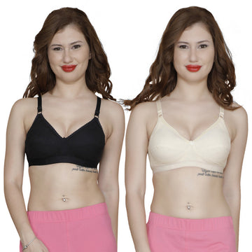 T.T. Women Tericot Full Cup Astar Bra Pack Of 2 Black-Skin