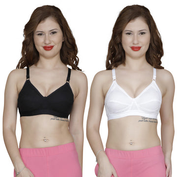 T.T. Women Tericot Full Cup Astar Bra Pack Of 2 Black-White