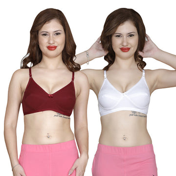 T.T. Women Cotton Spandex Bra Pack Of 2 Maroon-White