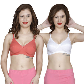 T.T. Women Cotton Spandex Bra Pack Of 2 Orange-White