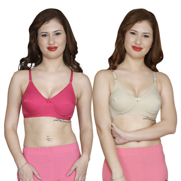 T.T. Women Cotton Spandex Bra Pack Of 2 Skin-Fuschia