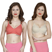 T.T. Women Cotton Spandex Bra Pack Of 2 Skin-Orange