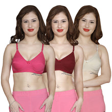 T.T. Women Cotton Spandex Bra Pack Of 3 Fuschia-Skin-Maroon