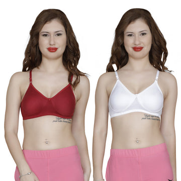 T.T. Women Orignal Molded Bra Pack Of 2 White-Maroon