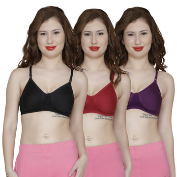 T.T. Women Orignal Molded Bra Pack Of 3 Black-Marron-Purple