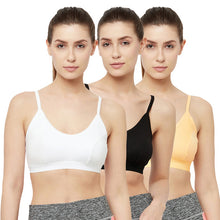 T.T. Women Double Cup Solid Sports Blouse Pack Of 3 Black::Skin::White