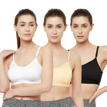 T.T. Women Moulded Solid Sports Blouse Pack Of 3 Black::Skin::White