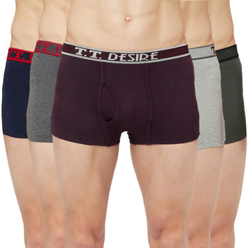 T.T. Mens Desire Fashion Top Elastic Trunk Pack Of 5 Black::Blue::Brown::Rust::D.Brown