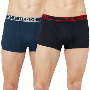 T.T. Mens Desire Fashion Top Elastic Trunk Pack Of 2 Black::Blue