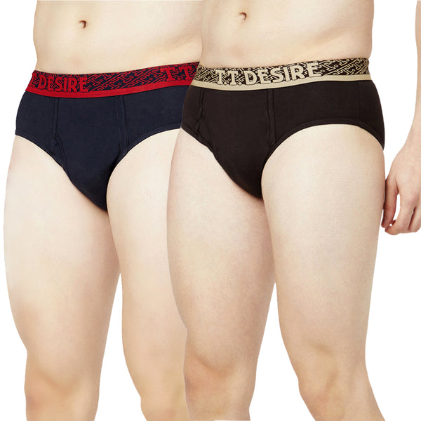 T.T. Mens Desire 100% Combed Cotton Front Open Brief Top Elastic Pack Of 2 Navy::Dark Brown