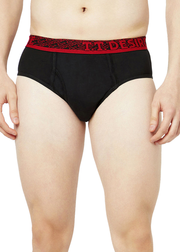 T.T. Mens Desire 100% Combed Cotton Front Open Brief Top Elastic Pack Of 2 Black::Dark Brown