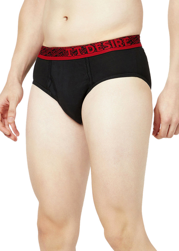 T.T. Mens Desire 100% Combed Cotton Front Open Brief Top Elastic Pack Of 2 Black::Dark Brown